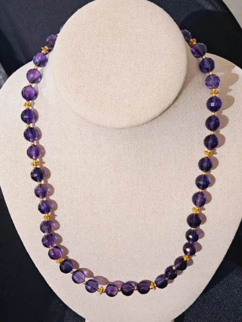 Signed "Stauer" Purple Amethyst Faceted Gemstone & Goldtone Spacers Necklace