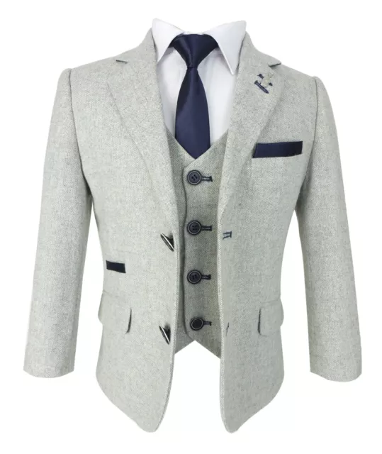 Boys 3PC Slim Fit Wool Mix Suit - Beige, Clearance RRP £134.99