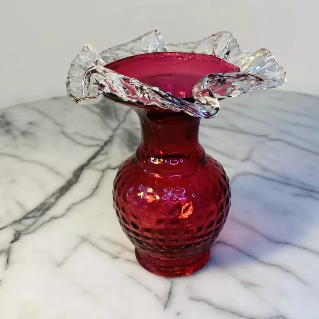 Art Glass Cranberry Vase by Rossi Glass of Niagara Canada