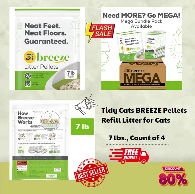 Tidy Cats BREEZE Pellets Refill Litter for Cats, 7 lbs., Count of 4