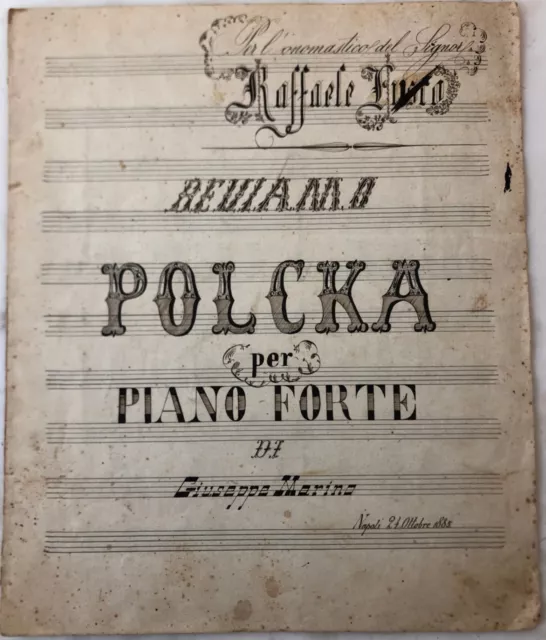 Inedito Originale Antico spartito musicale manoscritto Polcka pianoforte 1885