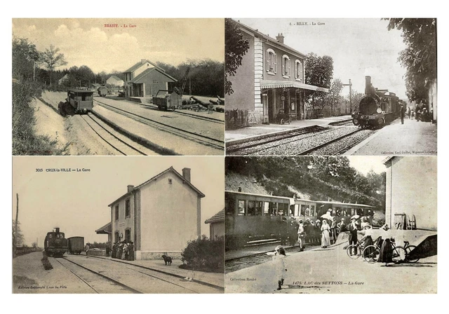 Dept 58 Lot De 4 Cartes Gares Du Département De La Nièvre Animation  9X14