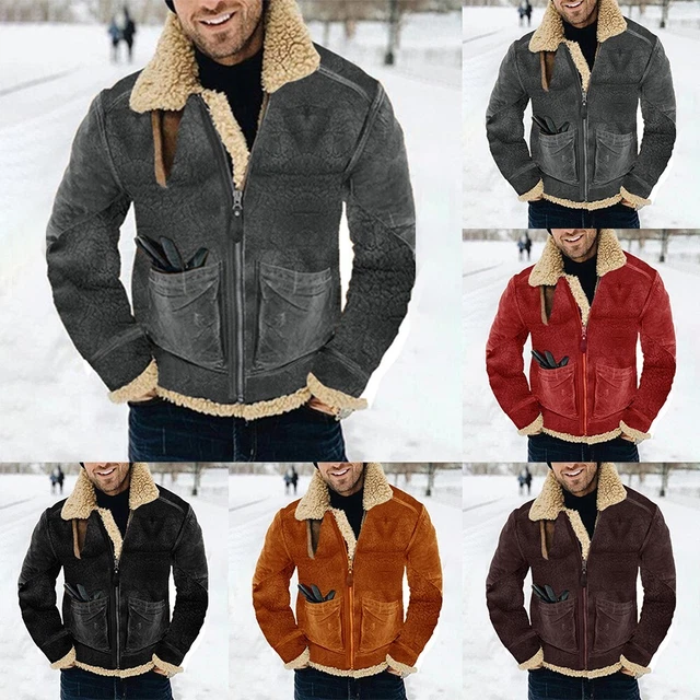 Stylish and Comfortable Men's Warm Faux Leather Jacket in Contrasting Color
