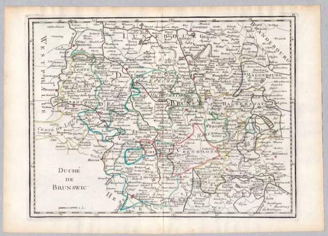 Braunschweig - Duché de Brunswic - Karte - Map Kupferstich - Le Rouge 1759