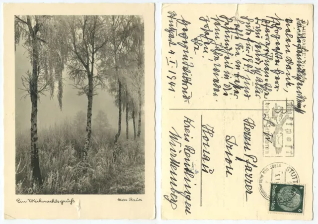 40765 - Ein Weihnachtsgruß - Birken im Raureif - AK, gelaufen Stuttgart 5.1.1941