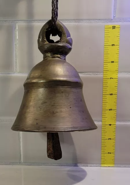 Antique Primitive 6" Bronze Bell with Iron Clapper and Loud Ring