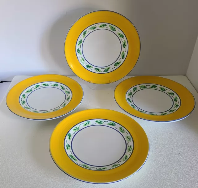 VINTAGE HEREND VILLAGE CRISPIN YELLOW BORDER GREEN LAUREL Set of 4 SALAD PLATES