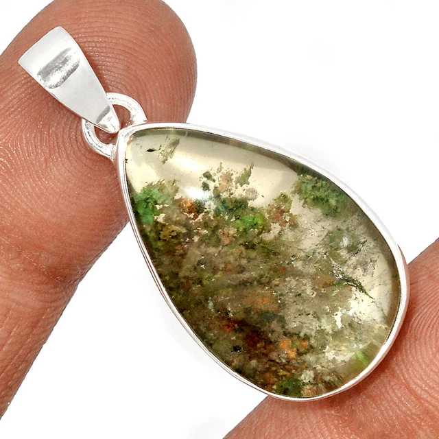 13g Treated Green Ghost Phantom, Lodolite 925 Silver Pendant Jewelry CP21787
