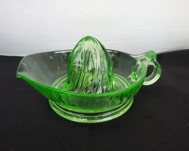 VTG Green Vaseline Uranium Depression Glass Citrus Reamer Juicer Tiny Flaw