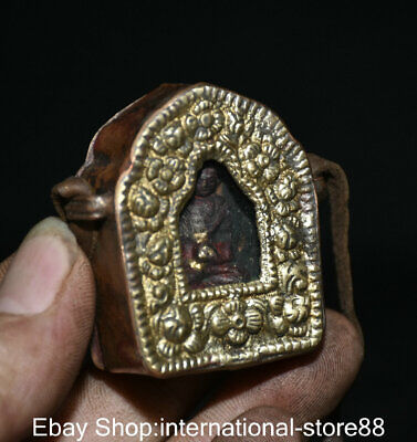 1.8" Rare Old Tibetan Miao Silver Copper Amitayus longevity Goddess Gawu Box