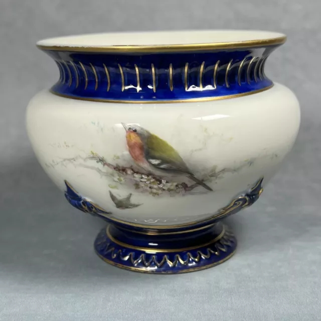 1902 Royal Worcester Hand Painted 'Chaffinch' Pot or Vase - James Stinton?