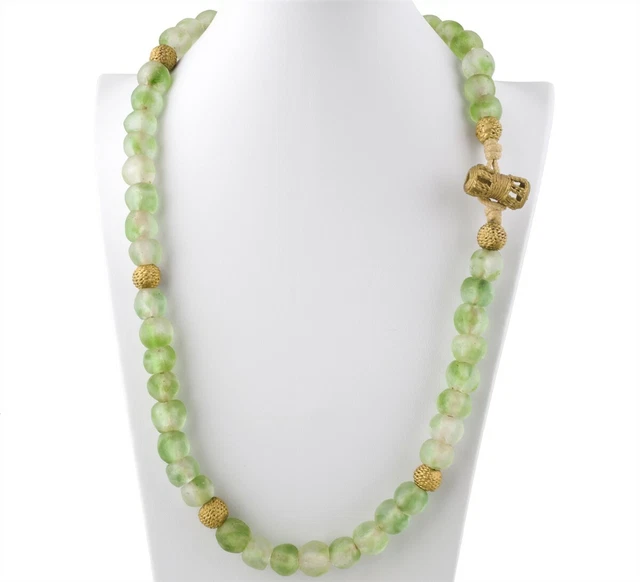 Handmade brass recycled glass beads necklace Krobo Ghana Ashanti African trade