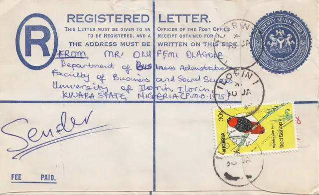 Nigeria: Registered letter Ilorini to BMW Germany 1985