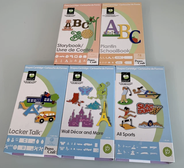 5 CRICUT CARTRIDGES ABC Plantin & Storybook, SchoolBook Locker Talk All