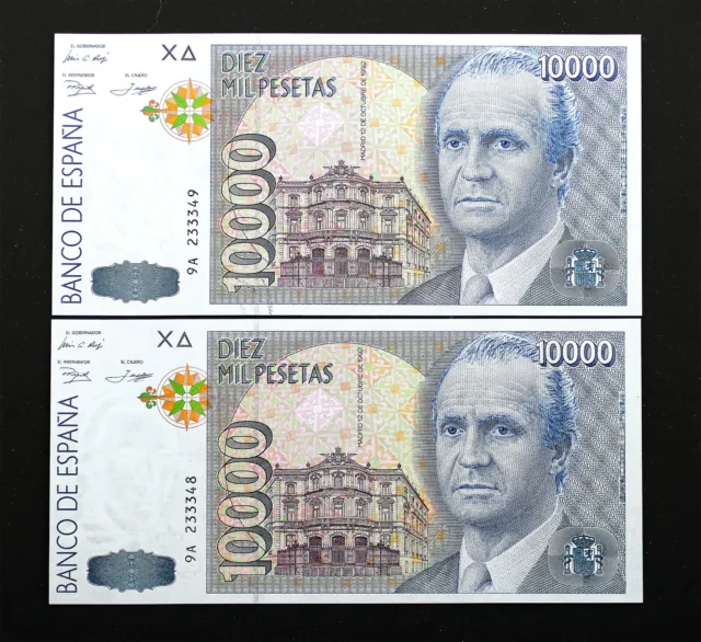 S.C. Juan Carlos I. Pareja 10000 Pesetas 1992. Serie especial 9A. SC/UNC Escasos