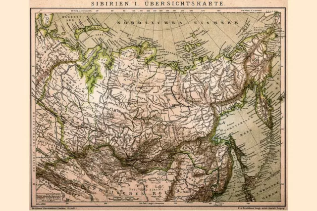 Vintage Siberia Outline Antique Style Map Cubicle Locker Mini Art Poster 12x8