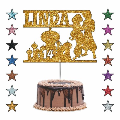decorazione torte dolci Aladdin Cake Topper in carta scritta Happy Birthday Oro Lucido 