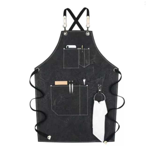 Handmade Adjustable Apron Jean Working Apron with Neck Straps Tools Pockets