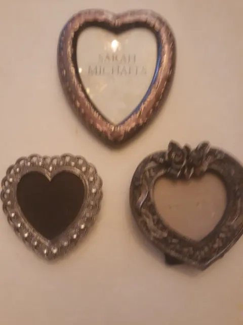 3 Vintage Heart-shaped Picture Frames Mini Pewter #3