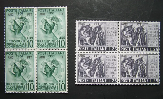AMG - Ftt 1951 Italy Trieste 2 X Quatrains Census MNH
