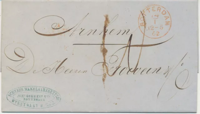 NIEDERLANDE 1862 original letter from shipbroker Joh. Ooms ROTTERDAM - ARNHEM