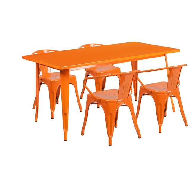 31 1/2inWx63inL Rectangular Metal Table Set with 4 Armchairs Orange ETCT005470OR
