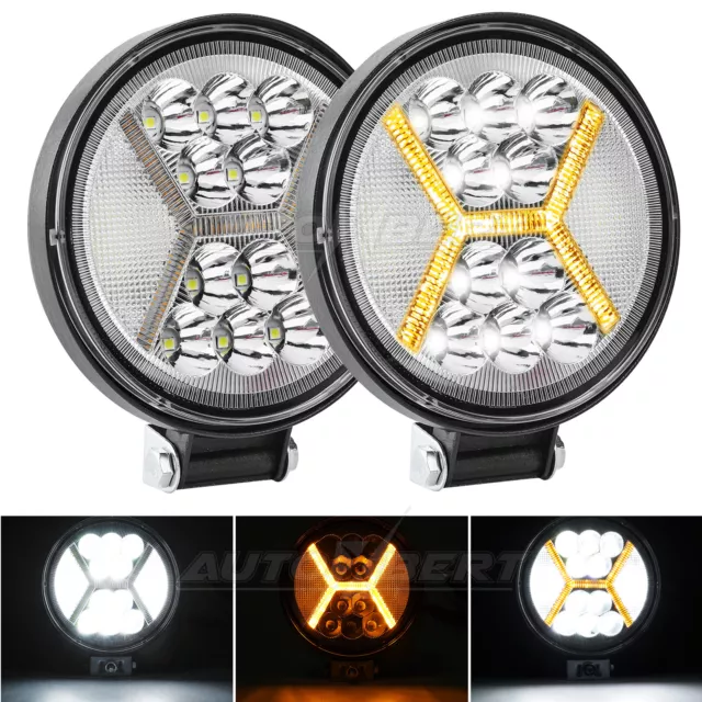 Offroad 24 Round 4.5 INCH LED Work Light Bar Spot Light Driving W/ Amber DRL 12V