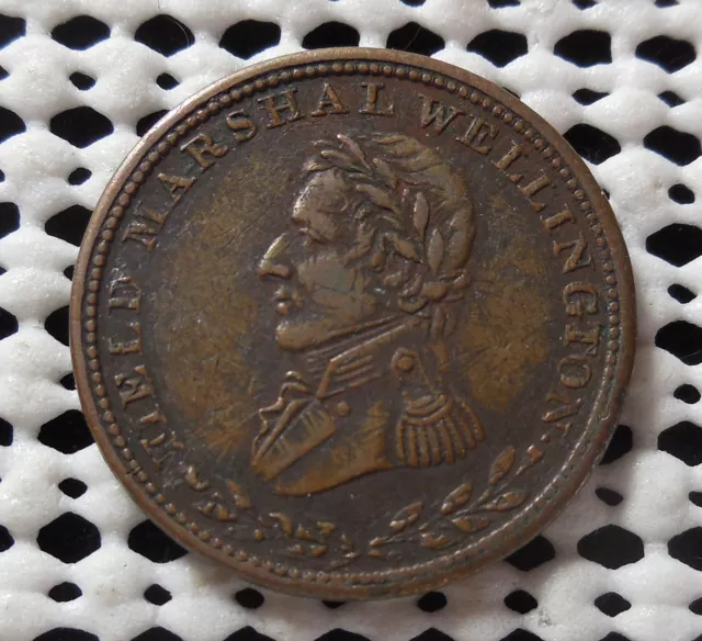 1813 FIELD MARSHALL WELLINGTON HALFPENNY TOKEN OVERSTRUCK ON BRISTOL 1/2d TYPE