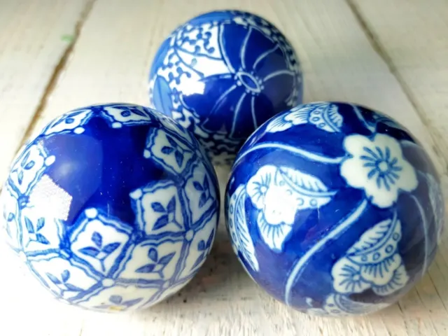Vintage Floating Ball For Goldfish Bowl Pottery 7cm Blue Set Of 3 From Japan