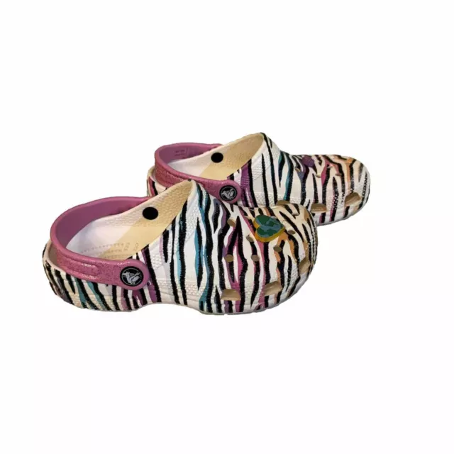 Crocs Kids Classic Animal Clog Rainbow Zebra Print Size J1