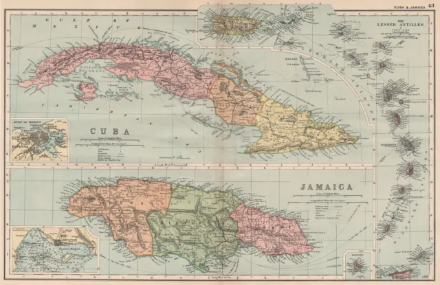 WEST INDIES. Cuba Jamaica Lesser Antilles. Inset Havana Kingston. BACON 1893 map