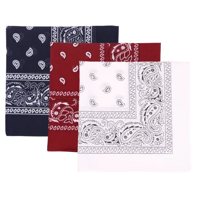 3-Pack Bandana Double-Sided Scarf Head Neck Face Mask 100% Cotton Paisley Print