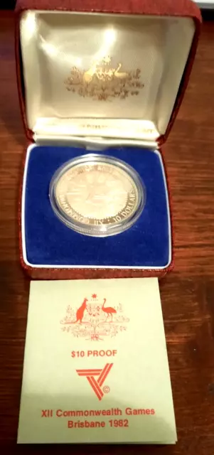 1982 COMMONWEALTH GAMES $10 SILVER PROOF COIN in ORIGINAL BOX