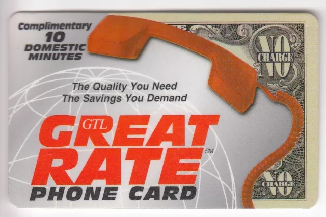 Amerique  Telecarte / Phonecard .. Usa 10Mn Complementary Gtl Great Rate 98  +N°