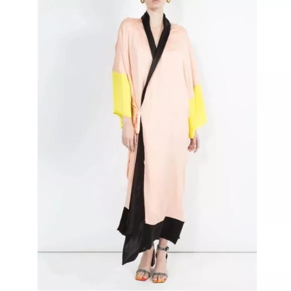 NWT Haider Ackermann Women's Kimono Wrap Dress Long Sleeve Pink Yellow Size XS