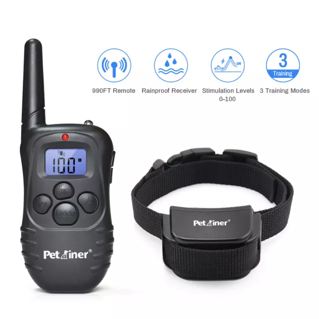 Petrainer 990ft Dog Shock Training Collar Rechargeable Remote Control Rainproof 2