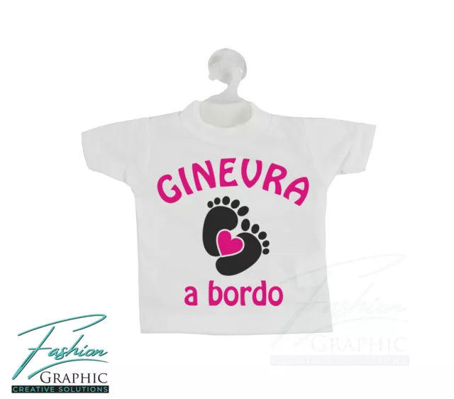 Mini T-SHIRT Auto Bimbo A Bordo Piedini Bambina Con Ventosa Personalizzata Nome 2