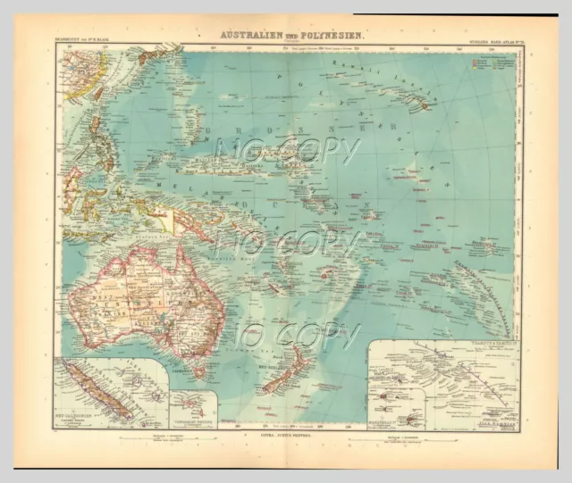 STIELER 1909  CARTE MAP AUSTRALIE POLYNéSIE / AUSTRALIA POLYNESIA