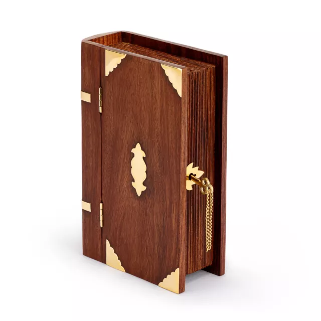 Scatola libro Maritim con serratura integrata in legno e ottone oro 21x13,5x6cm