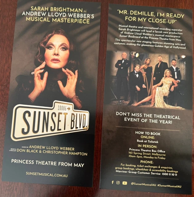 SUNSET BLVD MELBOURNE May 2024 Lobby Flyer Sarah Brightman Andrew Lloyd