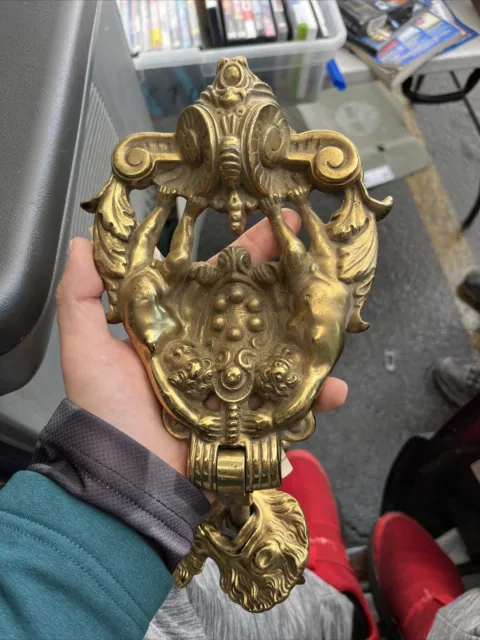 Antique Solid Brass/Bronze Baroque Door knocker, Grotesque With Cherubs