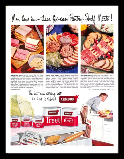 1949 Armour Canned Meats Vintage PRINT AD Treet Corned Beef Food Kitchen 1940s