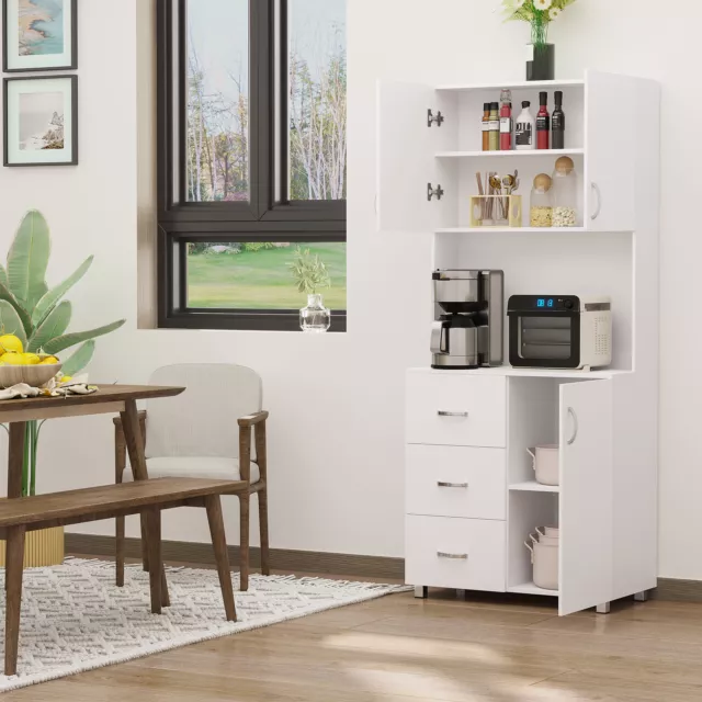 HOMCOM Kitchen Storage Cabinet Wooden Cupboard Organizer Home Furniture, White 2