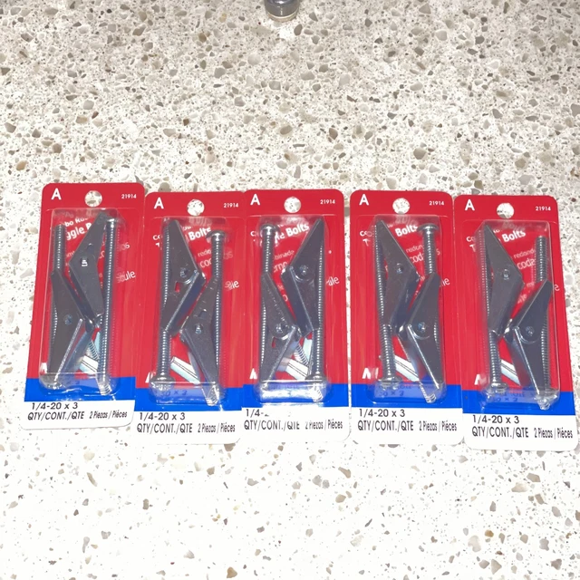 lot of 5 NIB ROUND HEAD TOGGLE BOLTS. 2 PC. 1/4X3. MIDWEST FASTNER CORP.