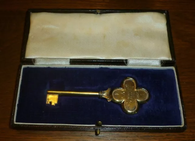 Cased Vintage Silver Gilt Presentation Key, Vaughton & Sons, Birmingham 1936