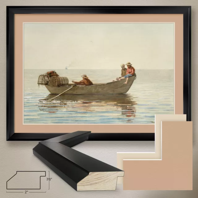 44W"x32H": THREE BOYS IN A DORY by WINSLOW HOMER - DOUBLE MATTE, GLASS and FRAME