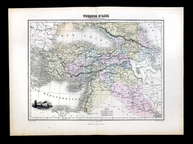 1877 Migeon Map Turkey Asia Constantinople Syria Armenia Georgia Caucasus Cyprus