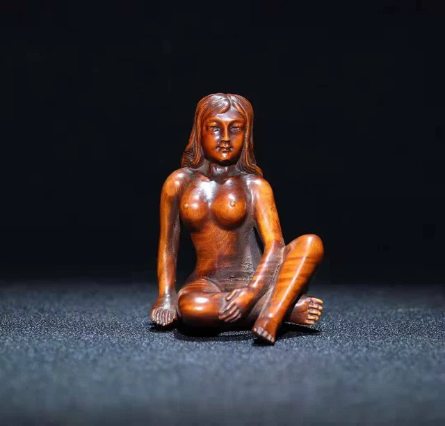 Chinese Natural Boxwood Hand carved Exquisite Beautiful Woman Statues 4804