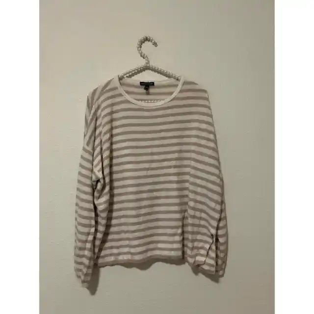 Eileen Fisher Size XL Organic Linen Sweater Stripe Neutral Coastal Pullover Knit