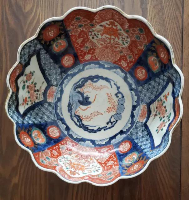 9” Antique Japanese Imari Hand Painted Scalloped Bowl Circa 1900